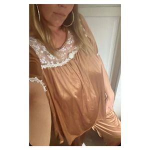 Vintage Brown Silky Ruffled Sleepset Pajamas XXL